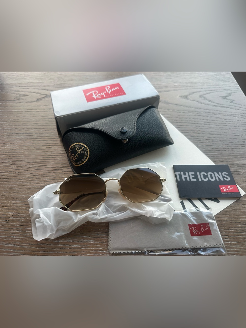 NEW Ray-Ban Octagon 1972 Geometric Sunglasses in Arista Gold Lt Brown 54-19-145